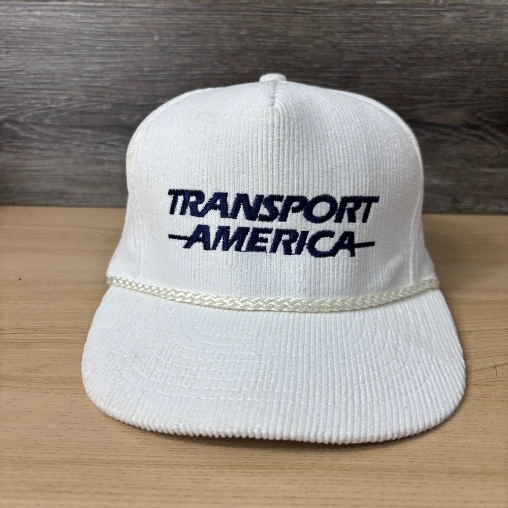Vintage Transport America Hat Cap Snap Back White Corduroy Trucker Outdoors‎